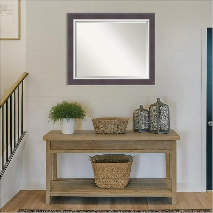 Amanti Art Brown Wall Mirror 28x34 Ellie Brown Silver Rectangle Bathroom Mirror for Wall Decor Living Room, Large Modern Frame, Hangs Horizonally and Vertically, Bathroom Decor, Beveled Edge