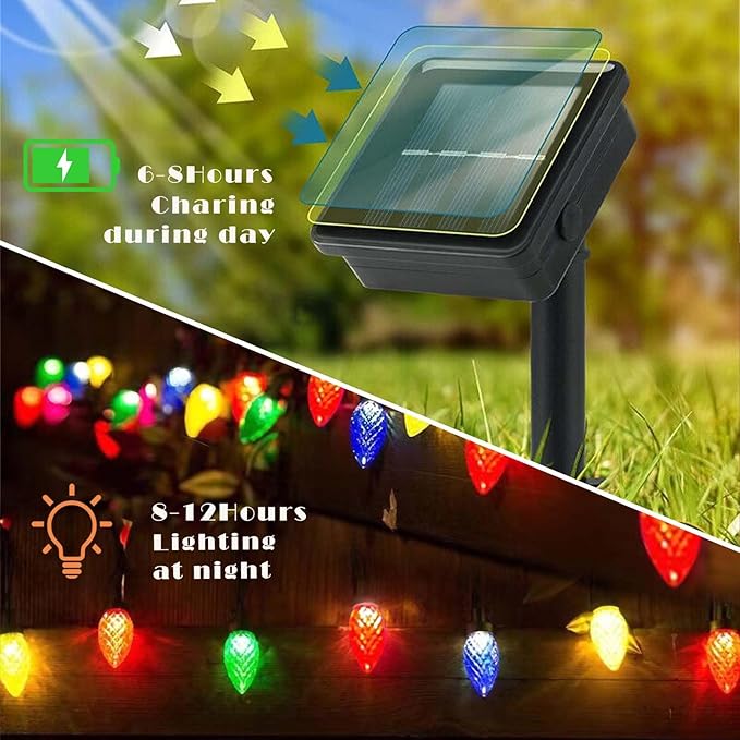 ITICdecor C6 Solar String Lights Outdoor Waterproof, 23FT 50LED Solar Christmas Lights Fairy Lights Decor, 8 Lighting Mode, Christmas Decorations for Xmas Tree Patio Party Decor(Multicolor)