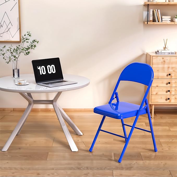 VECELO Metal Folding Chairs 4 Pack, Double Hinged Steel Frame Easy Foldable&Stackable for Office Kitchen Dinning Wedding Patio and Garden