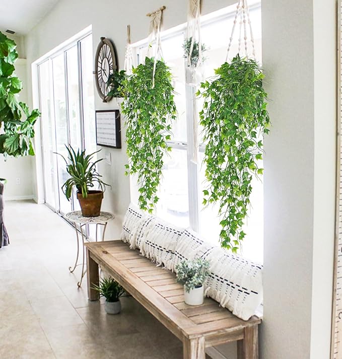 RECUTMS Artificial Plant Faux Plant Ivy Greenery Fake Hanging Plants Faux Greenery Plant Fake Ivy Leaf UV Resistant for Indoor Home Decor Outdoor Garden Yard Porch Wall Decoration 3 Packs（Green）