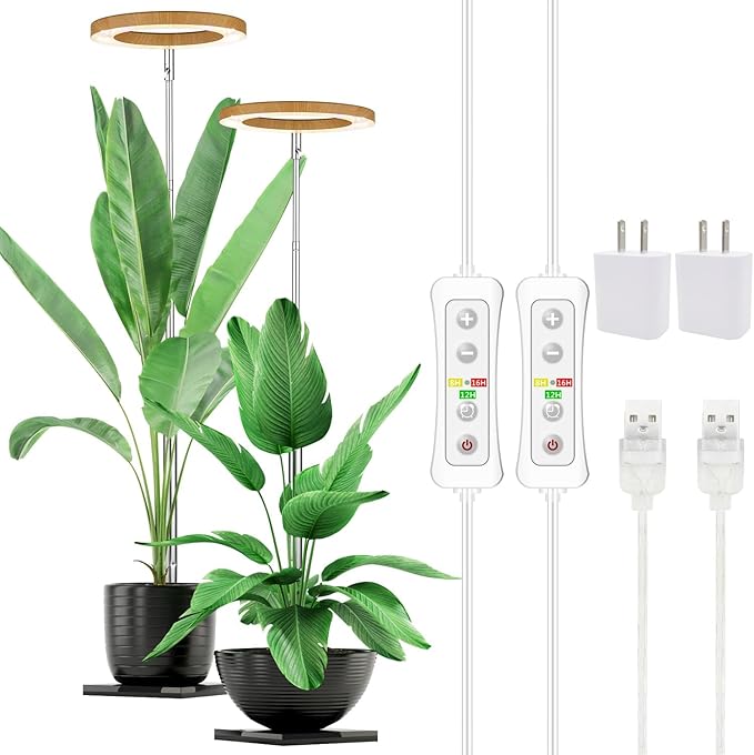 yadoker Plant Grow Light, LED Growing Light Full Spectrum for Indoor Plants,Aluminum Wood Grain Plant Lights,Height Adjustable, Automatic Timer, 5V Low Safe Voltage,Idea for Large Plant Light