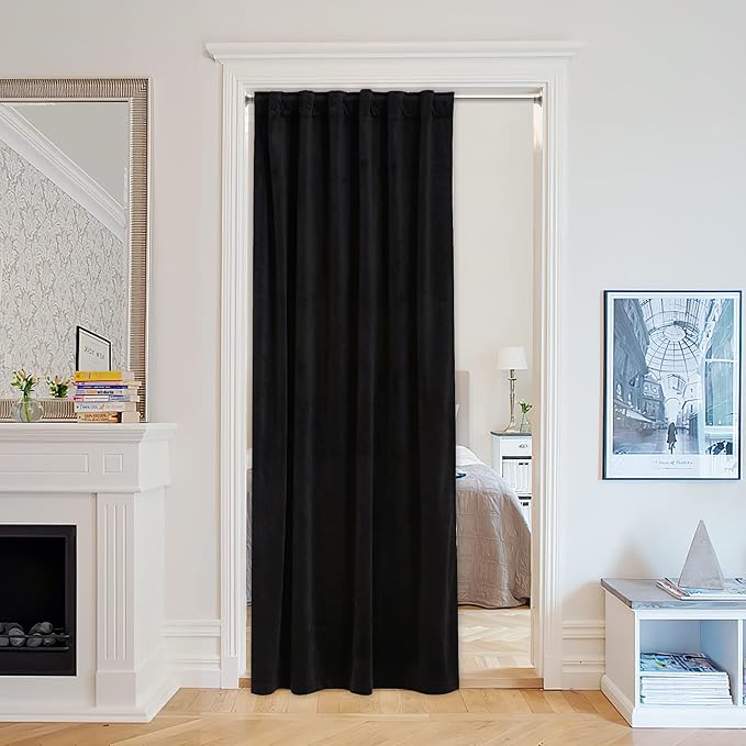 StangH Black Door Curtains - Super Soft Velvet Blackout Curtains Thick Privacy Room Divders for Living Room/Office Window Drapes for Bedroom, W52 x L80 inches, 1 Panel