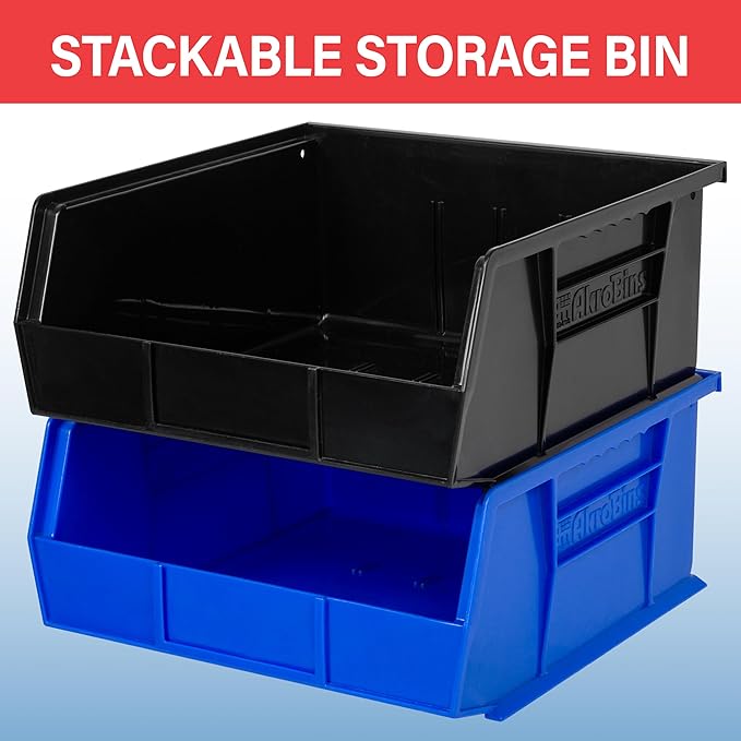 Akro-Mils 30235 AkroBins Plastic Storage Bins, Space-Saving Stackable Bins for Garage, Pantry, Craft Organization, 11" x 11" x 5", Yellow, 6-Pack