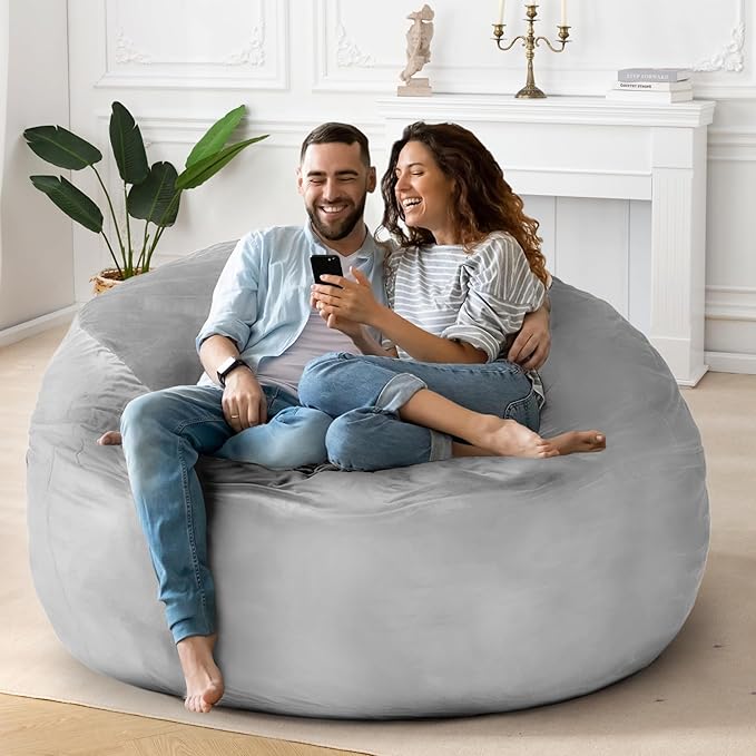 HABUTWAY Bean Bag Chair: Giant 5' Memory Foam Furniture Bean Bag Chairs for Adults with Microfiber Cover 5Ft (Light Grey)