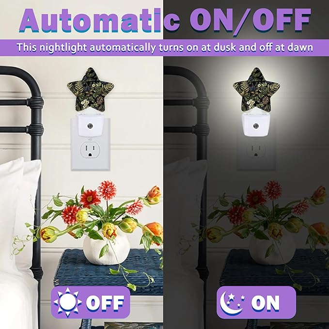 Night Lights Plug Into Wall Decorative,Green Herb Leaf Nightlights for Kids Bedroom, Vintage Berry Pine Cone Flower Energy Efficient Dusk-To-Dawn Sensor Sleep Friendly Lamp for Nursery Bathroom