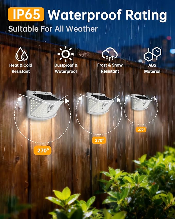 Aootek New Solar Motion Sensor Lights 120 LEDs with Lights Reflector,270° Wide Angle, IP65 Waterproof, Step Lights for Front Door, Yard, Garage, Deck (White, Daylight White, 6-Pack)