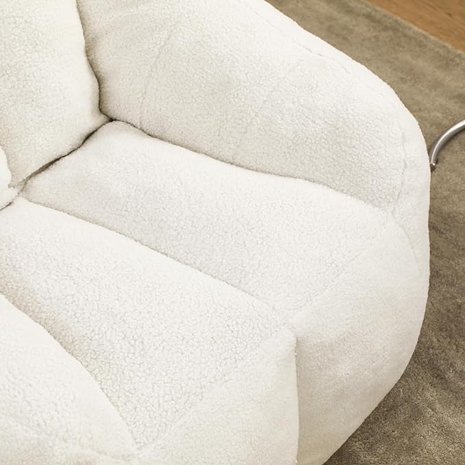 Furniliving Bean Bag Chair, Oversized Bean Bag Couch for Adults Comfy Bean Bag Sofa with Back Support, Large Bean Bag Chair Lazy Sofa for Living Room Bedroom, White, Teddy