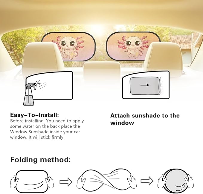 Bulopur Cute Axolotl Window Shades 2 Pack Car Shades for Back Windows Baby Car Seat Sun Protection Cute Design Car Sun Shade Side Window Fit Most Car, Truck, SUV, or Van