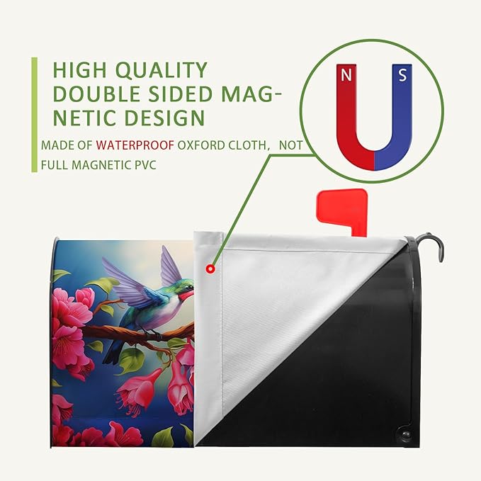 Summer Mailbox Covers Magnetic Hummingbird Flower Mailbox Post Cover Fuchsia Hybrida Floral Mail Box Wraps Bird Pink Flowers Decor Waterproof Garden Yard Standard Size 21x18 Inch