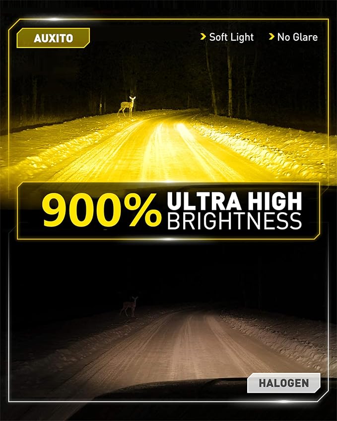 AUXITO H11 H8 H16 LED Yellow Fog Light Bulbs, 3000K Amber Yellow Light, 900% Brightness, Truly Mini Size Fog Lights Replacement for Cars, Play and Plug (Pack of 2)