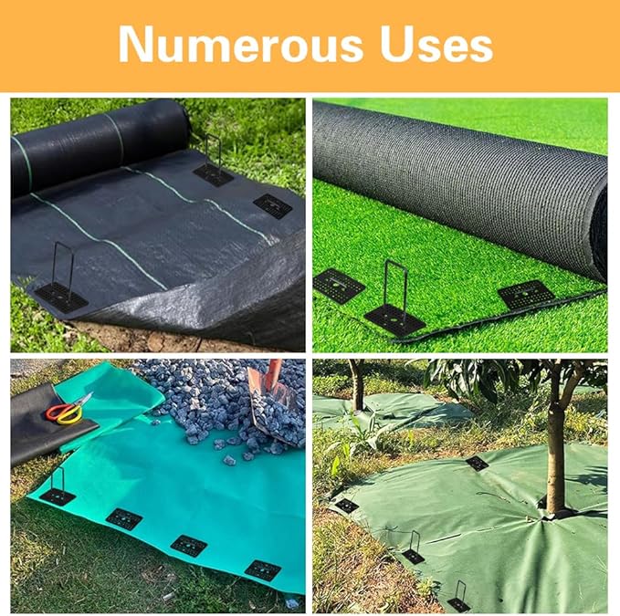 Bakulyor 50 Pcs Black Landscape Staples + 50 Pcs Buffer Washer, 6 Inch 11 Gauge Garden Stakes Anchor, U Shaped Galvanized Lawn Pins Heavy Duty Yard Ground Pin for Weed Barrier Sod Fabric Decorations