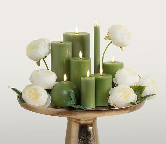 Abbott Collection Wax LED Flameless Pillar Candle - Green (3x5 H)