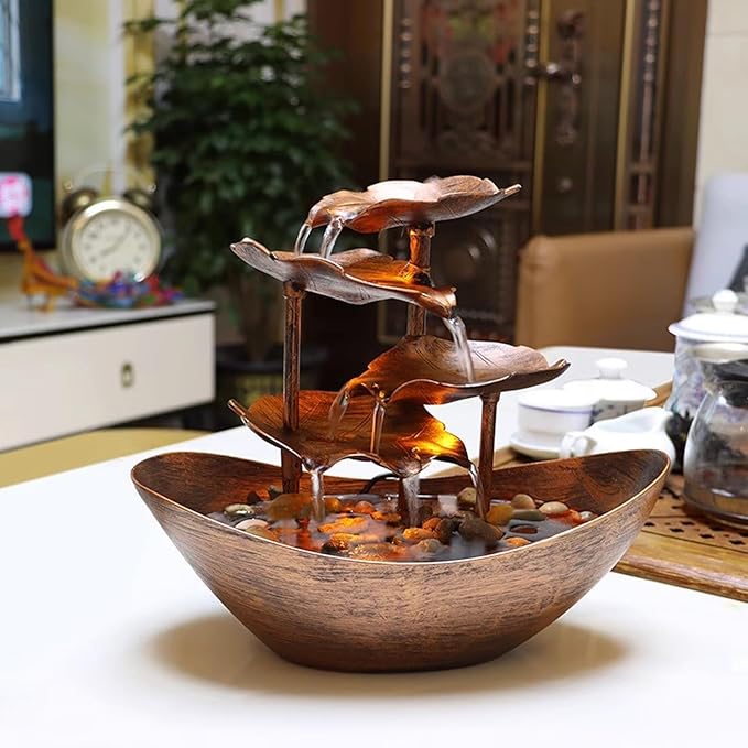 Meditation Decor, Desktop Lotus Leaf Yuanbao Flowing Water Fountain Decoration Living Room Screen Porch Home Decoration, LED Atmosphere Night Light,Office Home Decoralth (C)