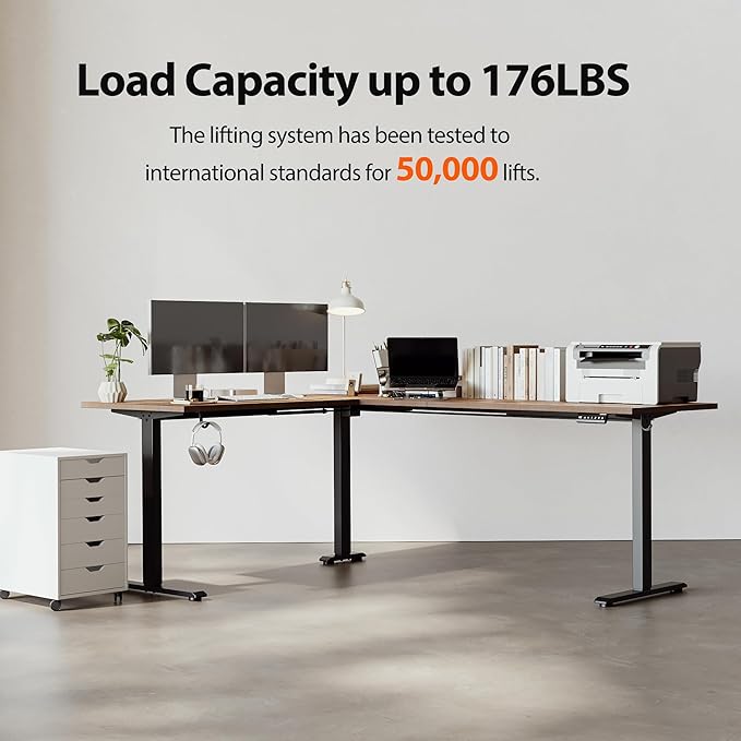 Agilestic L-Shaped Standing Desk Adjustable Height, Electric Corner Standing Desk, Sit Stand Up Desk, 75x61 inch Sit Stand Computer Table, Rustic Brown