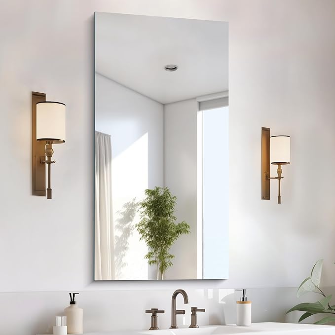 Frameless Mirror, 24x48 Inch Large Bathroom Mirrors for Wall Over Sink, Upgraded Shatterproof Vanity Mirror with Polished Edge for Bathroom,Bedroom,Living Room and Entryway