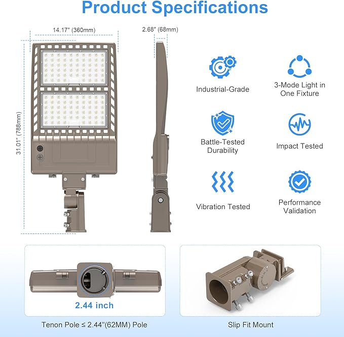 400W LED Parking Lot Light 60000LM UL ETL Listed Commercial Flood Light 400W 320W 240W Adjustable IP65 5000K Street Light Slip Fitter for Stadium Backyard, 100-277V