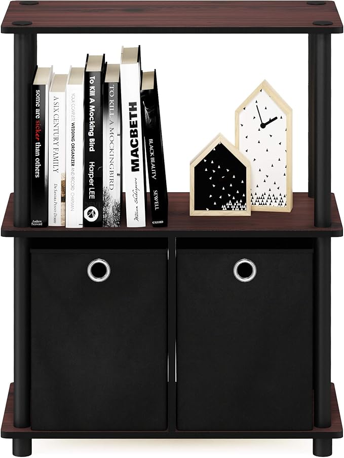 Furinno Go Green 3-Tier Multipurpose Storage Shelf with Bins, Dark Cherry/Black