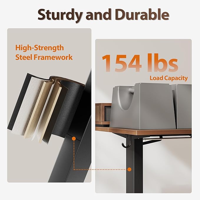 Agilestic 55 Inch Electric Standing Desk with Drawers, Adjustable Desk with Storage Shelf, Stand Up Home Office Computer Table, Splice Board, Dark Walnut