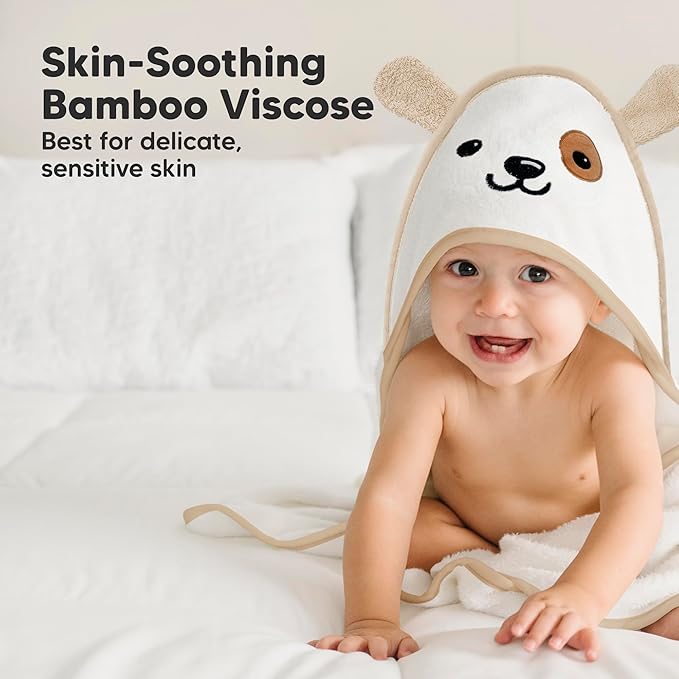 KeaBabies Hooded Baby Towel for Newborn - Viscose Derived from Bamboo Large Baby Bath Towels with Hood for Boys, Girls, Toddler, Extra Absorbent & Soft Newborn Bath Essentials (Dog, Petite)