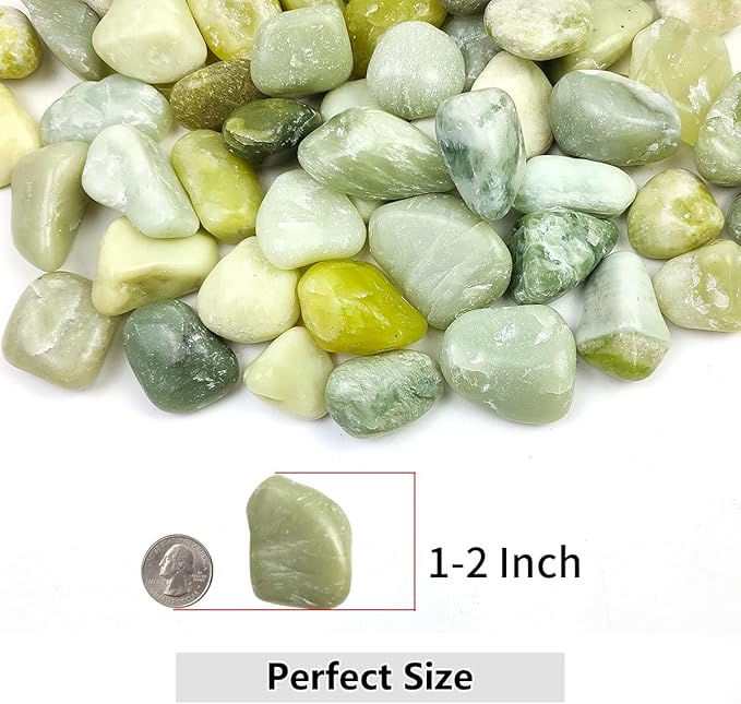 2lbs Jade Pebbles for Plants, 1-2 Inch High Polished Natural River Rocks for Landscaping, Decorative Stones Vase Filler Fish Tank Aquariums Garden Outdoor and Indoor DIY