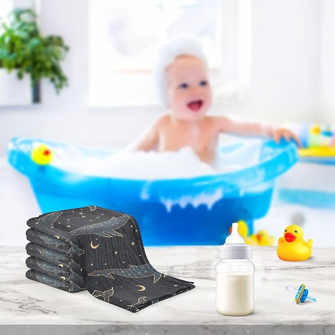 vvfelixl Baby Muslin Washcloths Celestial Constellation Whale Baby Burp Cloths Cotton Baby Face Towel for Newborn Infants Boys Girls Soft and Absorbent 11.8 X 11.8 in, 3 Pack