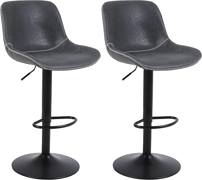 Bar Stools Set of 2, Swivel Counter Height Barstools with Back, Adjustable Bar Chairs, Tall Armless PU Leather Kitchen Island Stool (Black)