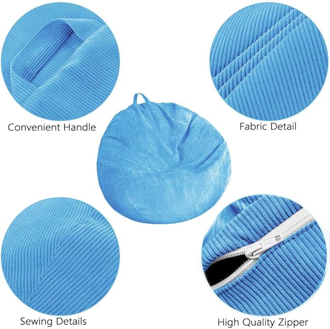 Stuffed Animal Storage Bean Bag Chair Cover (No Filler) Washable Ultra Soft Corduroy Bean Bag Cover for Organizing Plush Toys or Textile, Sack Bean Bag for Adults, Teens