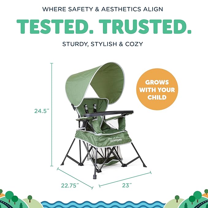 Baby Delight Go with Me Venture Portable Chair | Indoor and Outdoor | Sun Canopy | 3 Child Growth Stages | Moss Bud Green
