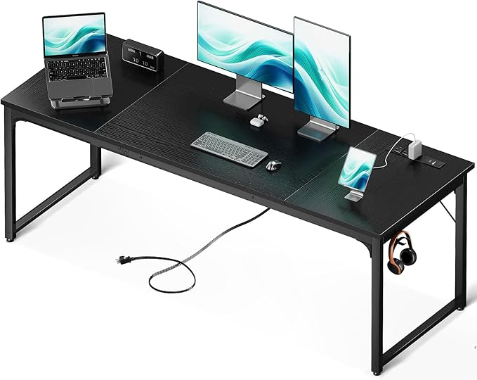 Coleshome 71 Inch Computer Desk with USB Ports, Large Office Desk, Long Study Student Writing Desk, Black