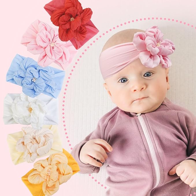 Baby Girls Nylon Headband and Bow Big Flower Headbands Fashion Hair Accessories for Newborns Infants Beige