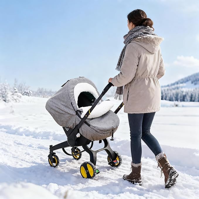 Winter Carseat Cover, Sherpa Fleece Baby Car Seat Cover for Cold Weather, Warm Snug Infant Car Seat Canopy for Boys Girls, Universal Newborn Carrier Covers Protect Baby from Snow Wind