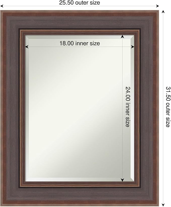 Amanti Art Brown Wall Mirror 32x26 Moab Brown Bronze Rectangle Bathroom Mirror for Wall Decor Living Room, Medium Modern Frame, Hangs Horizonally and Vertically, Bathroom Decor, Beveled Edge