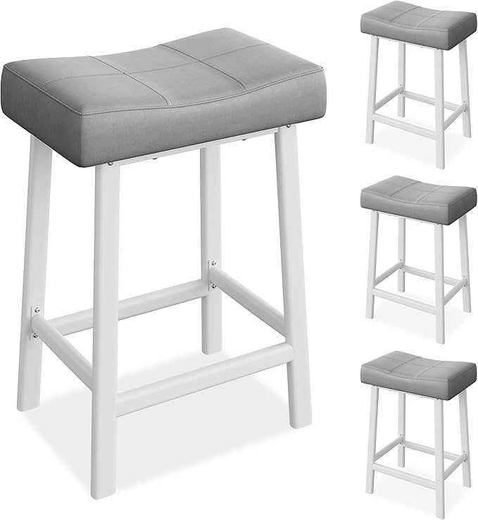 GarveeHome Counter Height Bar Stools Set of 4, 24 Inch Barstools for Kitchen Island Counter, Upholstered Padded Saddle Chairs with Curved Cushion, Easy Assembly, Grey