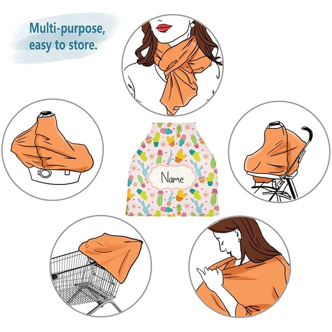 Personalized Nursing Cover Breastfeeding Scarf Baby Car Seat Covers, Infant Stroller Cover, Multiuse Carseat Canopy, Shower Gift for Newborn Girls Boys, Western Cactus