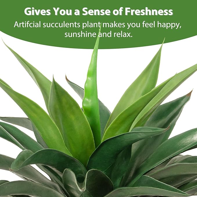 Artificial Agave Plant 2ft - 24" Large Fake Aloe Vera Plants Indoor with Fake Grass - Fake Floor Plant for Front Porch Patio Home Office Door Step Hotel Desert Style Decor 1PCS