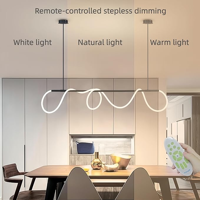 SMG Modern LED Linear Pendant Light for Dining Room, Dimmable Black Chandelier for Office, 78" Linear DIY Chandelier with Remote Control Stepless Dimming, Restaurant Kitchen Long Hose Lamp