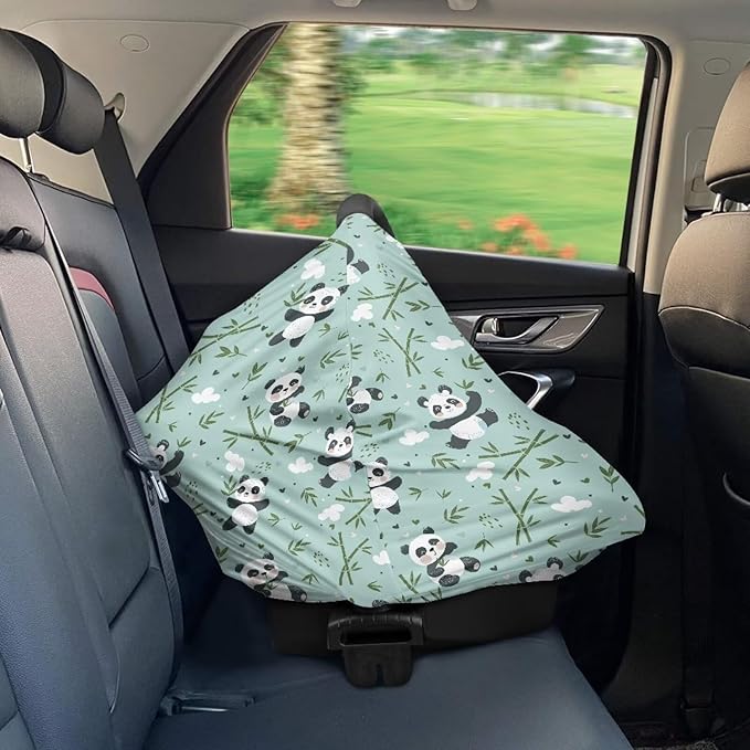 Biyejit Panda Leaves Nursing Cover Breastfeeding Scarf - Baby Car Seat Covers, Infant Stroller Cover, Carseat Canopy for Girls and Boys