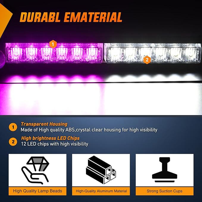 Nilight 12LED Traffic Advisor Strobe Light Bar Purple White Emergency Warning Hazard Safety Dash Front/Rear Windshield Flashing Lights for Cars Trucks Police Firefighter Plow Construction Vehicles
