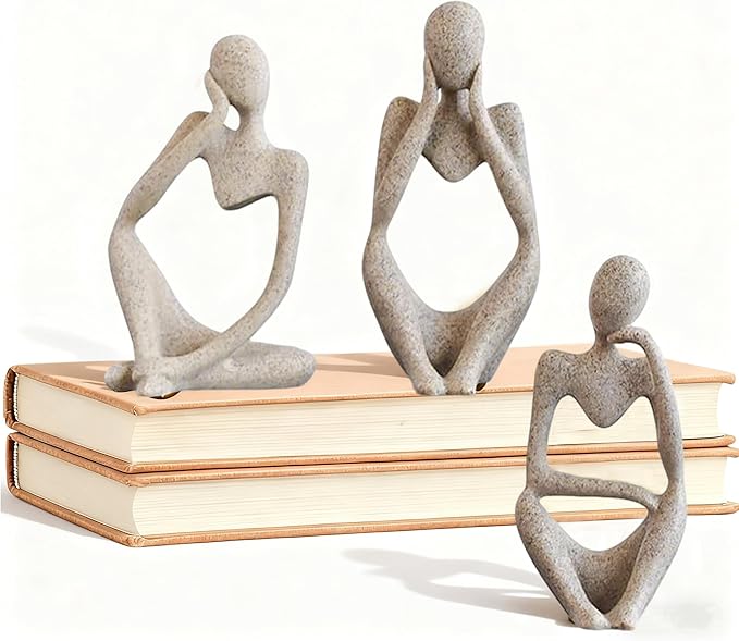 Mingzhang 3pcs Thinker Statue Abstract Art Thinker Figurines Beige Home Decor for Living Room, Office, Coffee Table, Bookshelf Decoration, Housewarming Gifts