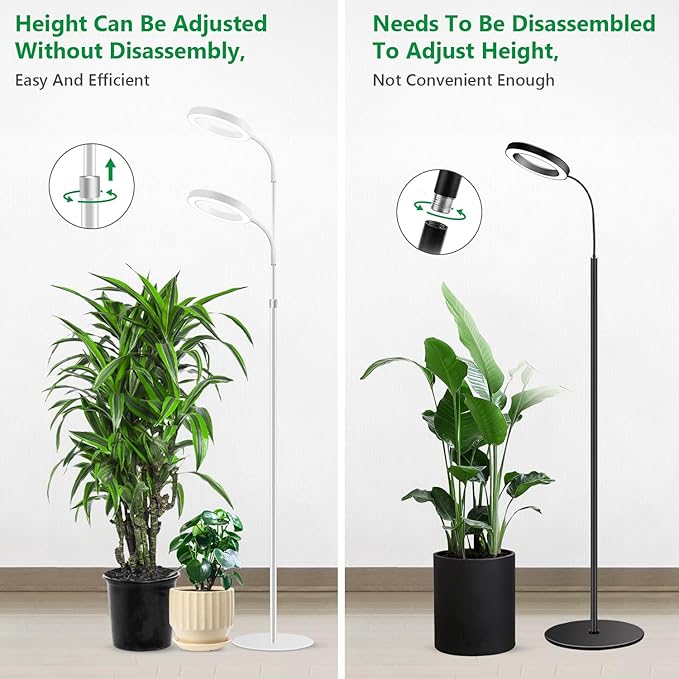 Aumtrly Floor Grow Lights for Indoor Plants, Full Spectrum Plant Light with 68" Stand for Growing Large Tall Plants, White Halo Grow Lamp with 6/12/16H Timer, 3 Light Modes, 5 Dimming