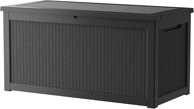 TARKARI 320 Gallon Lockable Resin Deck Box, Waterproof & UV-Resistant Outdoor Storage Box for Outdoor Cushion Storage, Garden Tools & Pool Accessories Storage, Black