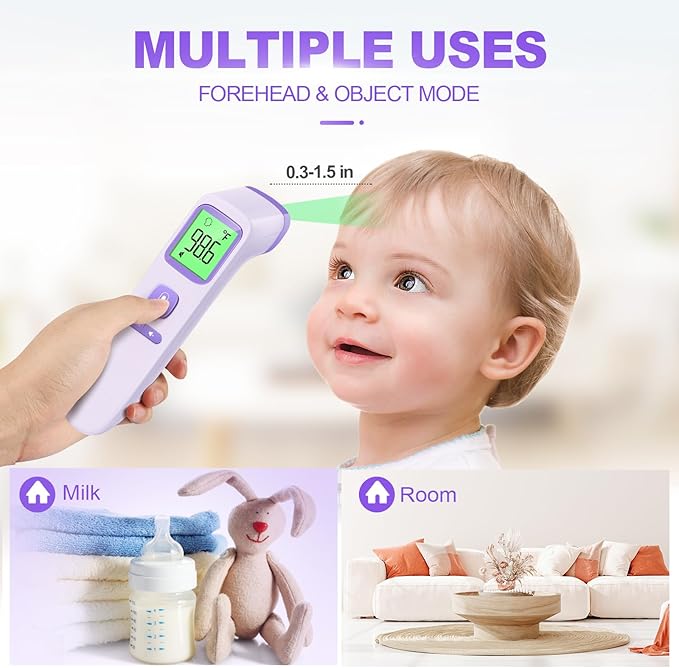 No-Touch Thermometer for Adults and Kids, Digital Accurate Baby Thermometer with Fever Alarm, 1 Second Fast Result, Easy to use, 2 in 1 Mode (Purple)