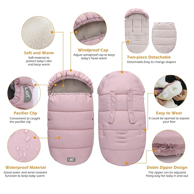LAT Baby Warm Bunting Bag Universal,Stroller Sleeping Bag Cold Weather,Waterproof Toddler Footmuff (Detachable,Pink)