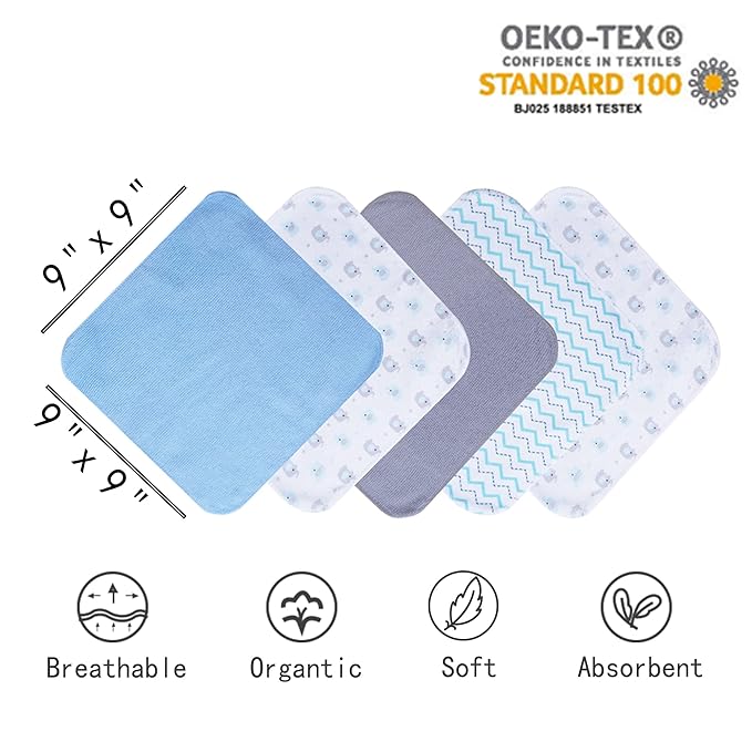 Viviland Baby Towels and Washcloths, Soft Absorbent Baby Bath Towel Set, Elephant Hooded Towels with 5 Infant Face Washcloths (6 Pieces)