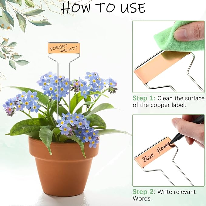 Moxweyeni 60 Pcs Metal Garden Tags Plant Labels for Garden Waterproof Plant Markers with 2 Permanent Pen Planting Nursery Tags Reusable Labels Stake for Plants(Copper,10 Inch)