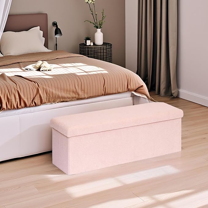 43 Inches Storage Ottoman Bench - Extra Large Foldable Ottoman with Storage, Bench for Living Room, Bedroom, Entryway - Pink
