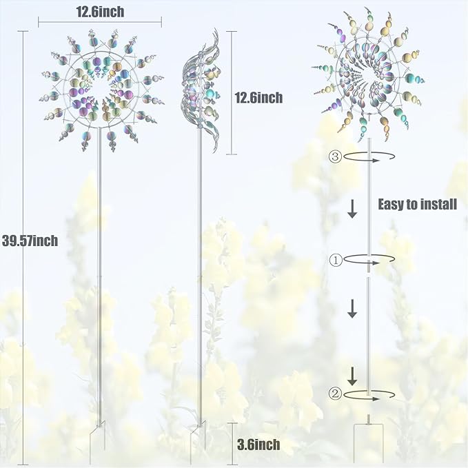 Unique and Magical Metal Windmill, 2Pcs Wind Spinners, 3D Wind Powered Kinetic Sculpture, Stainless Steel Wind Spinners, Wind Mill for Yard and Garden (2PCS-Colorful)