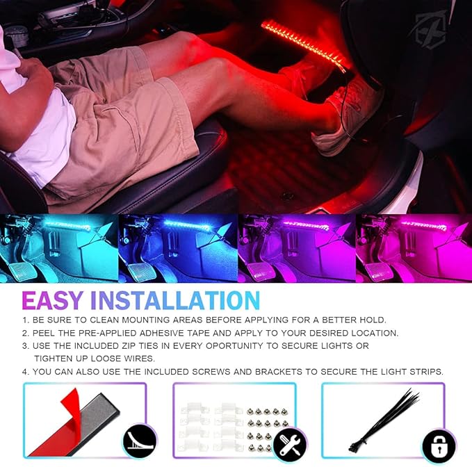 Xprite 8Pcs Car RGB LED Strip Lights, Exterior Underglow & Interior Bluetooth Lights Kit, APP Control & Wireless Remote, Music Sync, Underbody Inside Neon Ambient Lighting Strips for Cars SUV Truck