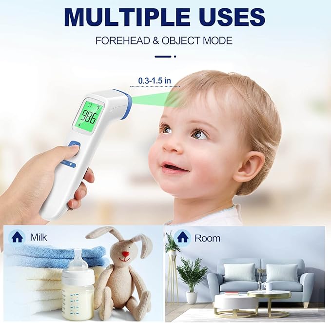 Thermometer for Adults and Kids, Digital Forehead Thermometer with Fever Alarm, Silent Mode & 35-Set Memory, Object 2 in 1 Mode