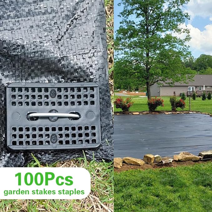 Bakulyor 100 Pcs Landscape Staples + 100 Pcs Gasket, 6 Inch Garden Stakes Staples 11 Gauge U Shaped Galvanized Lawn Landscape Pins, Heavy Duty Yard Ground Pin for Weed Barrier Sod Fabric Decorations